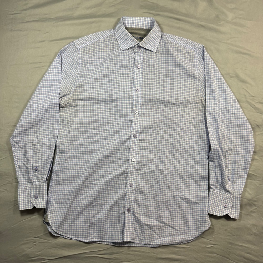 Twillory Performance Plaid Dress Shirt Mens 16‎ 32-33 Tailored Fit Blue Gingham